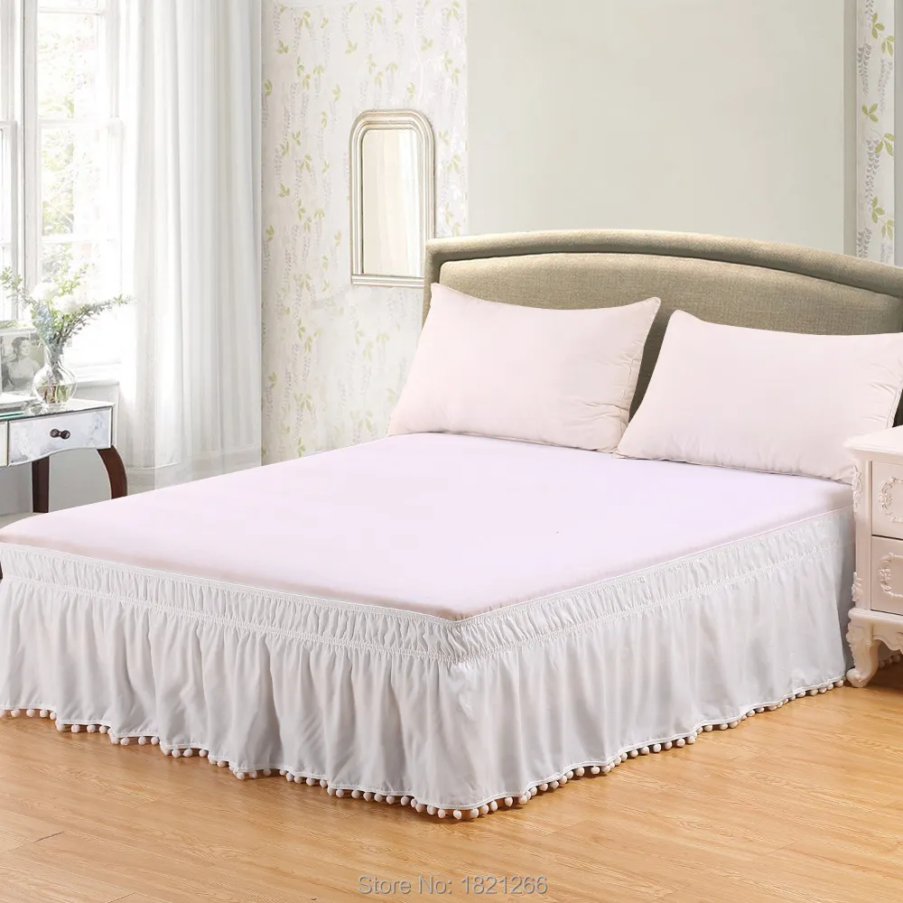 Falda de la cama de borla Rufa elástica envoltura alrededor de la cama sin superficie Camina de estilo casual clásico Color sólido queen/ rey