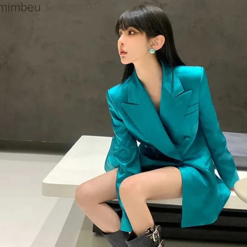 Damenanzüge Blazer Satin Anzug Jacke Frauen neue 2023 Koreanische Version Chic Slim-Fit Taille Strickwagen Mant