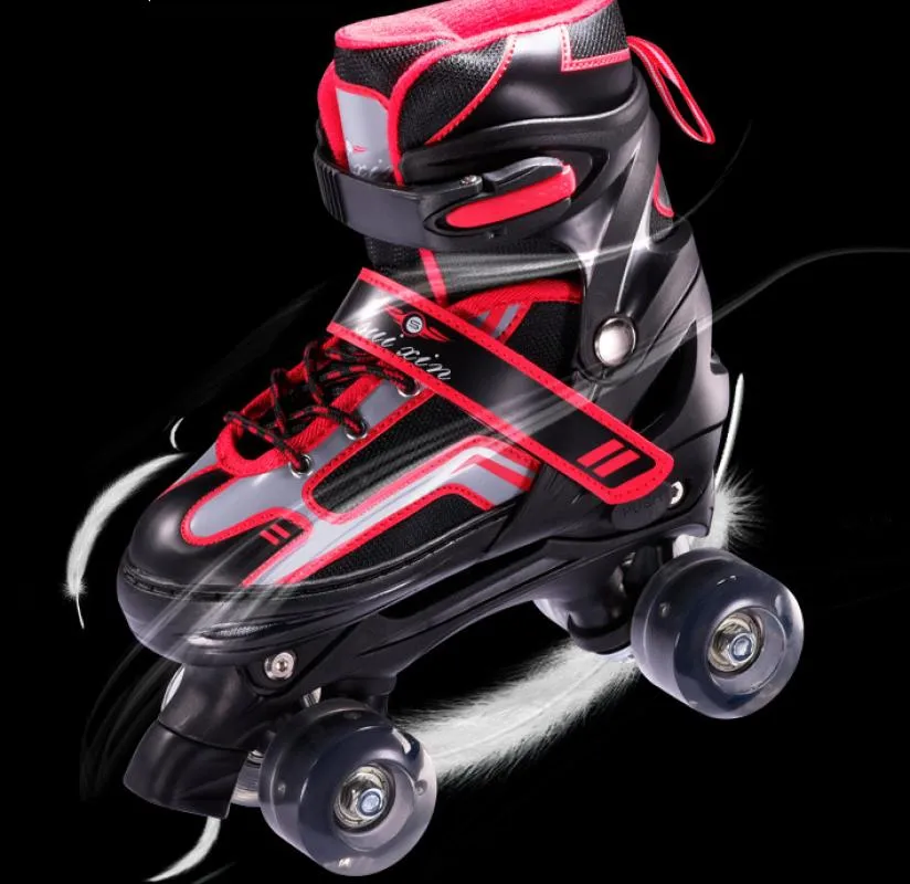 Double Row Roller Skates Size 26-41 Figure Skating Two Line Roller Patines For Kids Adult Pu Wheels Blue Pink Skating Shoes