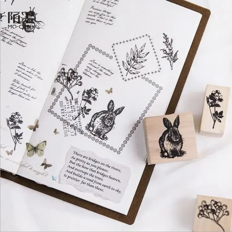 Verhaal in de bosreeks houten rubberen stempel voor kinderen DIY handgemaakte scrapbooking -briefpapier, fotoalbum, dagboekdecoratie