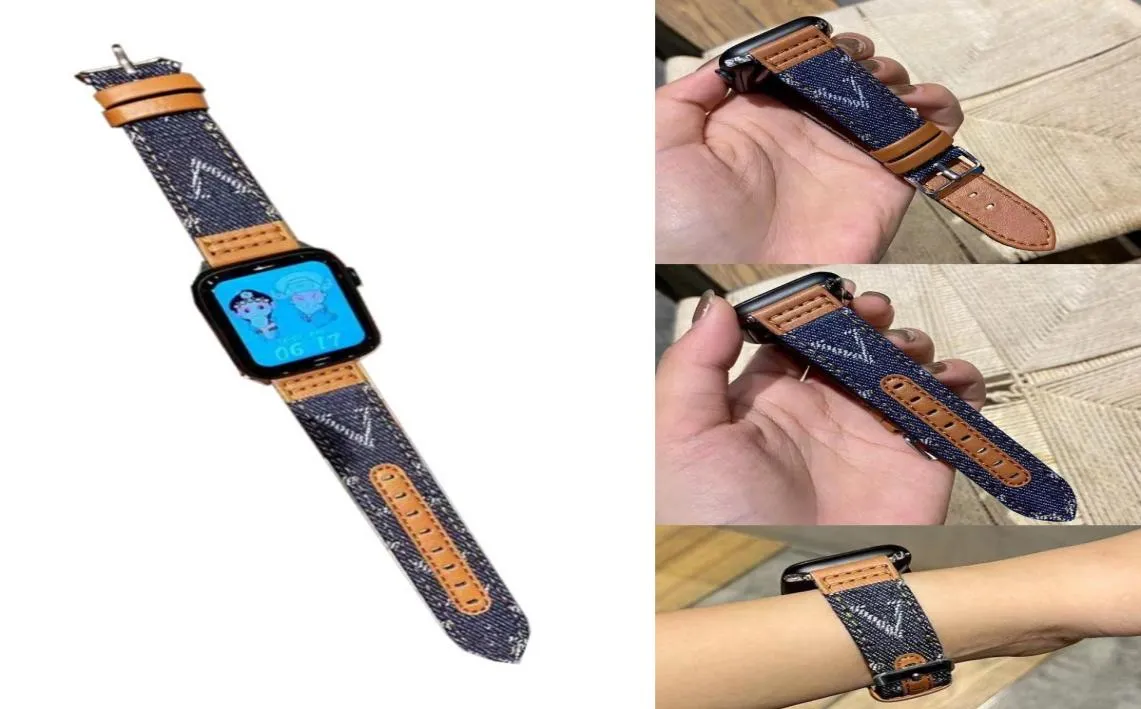 Denim canvas echte lederen horlogebanden voor Apple Watch -band 38 mm 41 mm 42 mm 44 mm 45 mm 45 mm 49 mm Iwatch 3 4 5 SE 6 7 -serie band 9453989