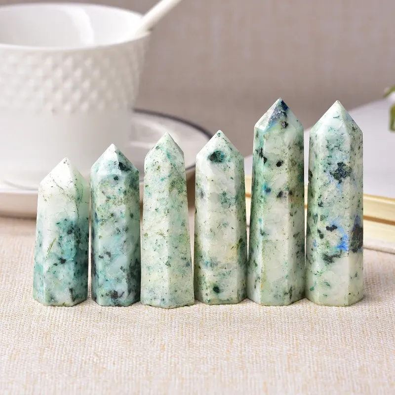 1pc Natural Crystal Point Fynchenite Healing Obelisk Reseda Quartz Wand Green Ornament for Home Decor Reiki Energy Stone Pyramid