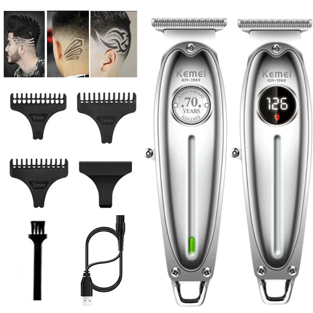 Trimmers Kemei 1949/1948 Professional Hair Clipper Full Metal Men's Electric Cordless Hair Clipper 0mm Shaved TBlade Finish Hair Clipper