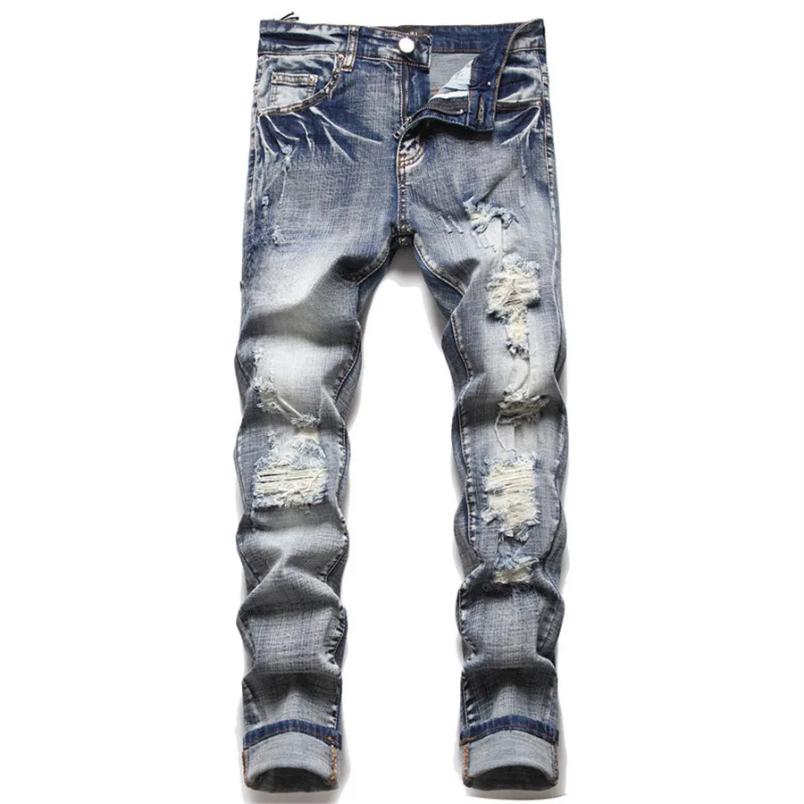 Jeans masculin mens en jean européen hommes pantalon élastique slim fit hole long pantalon pantalon masculin pantalon