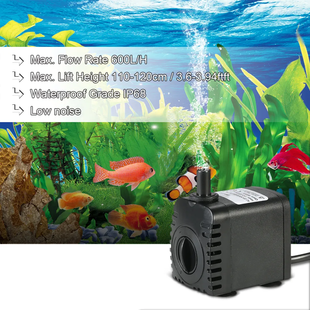 600L/H 8W Bomba de aquário Fonte Pond Mini Fontes de água elétrica Bomba de água para aquário Mini Aquário Bomba de água
