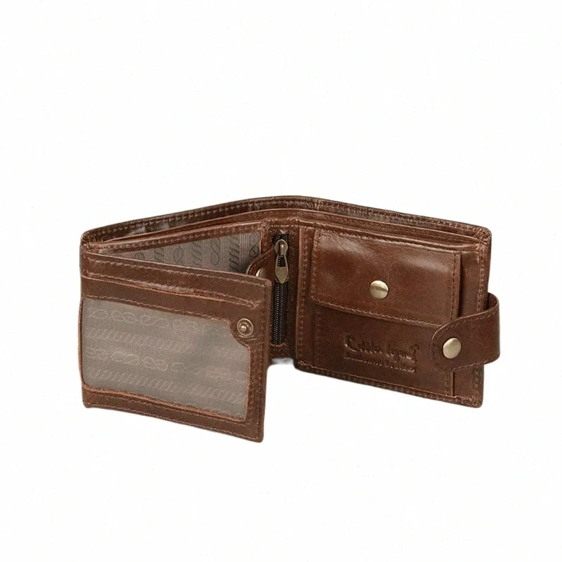 Neue Männer Brieftaschen natürlicher Kuhlatten -Trifold Wallet Kausale Zip -Münzentasche Designer Cowide Geldbeutel für Herren Mey Clip Brand Design N6DE#