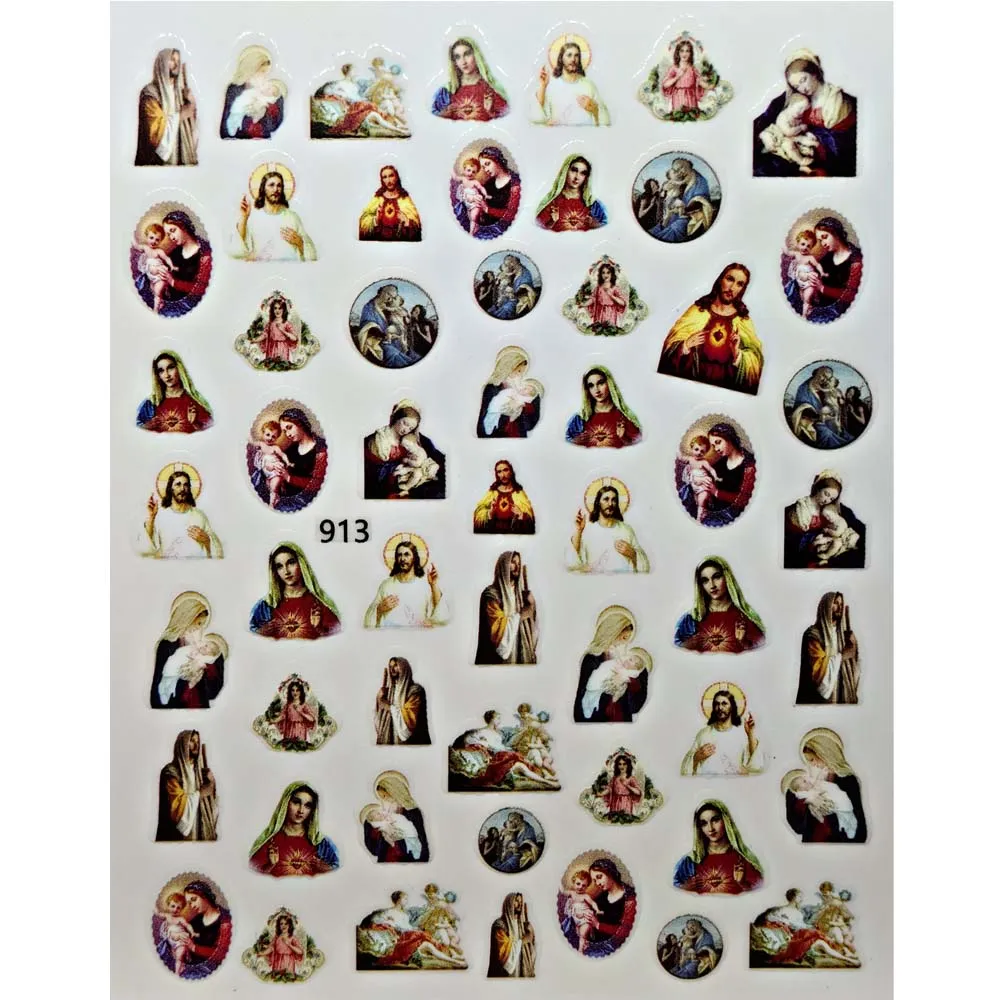 1pc Christ Jesus Nail Art Sticker Virgin Marie 3d Angel Decal Nail Art Série religieuse colorée Auto-adhésif autocollant J89 #