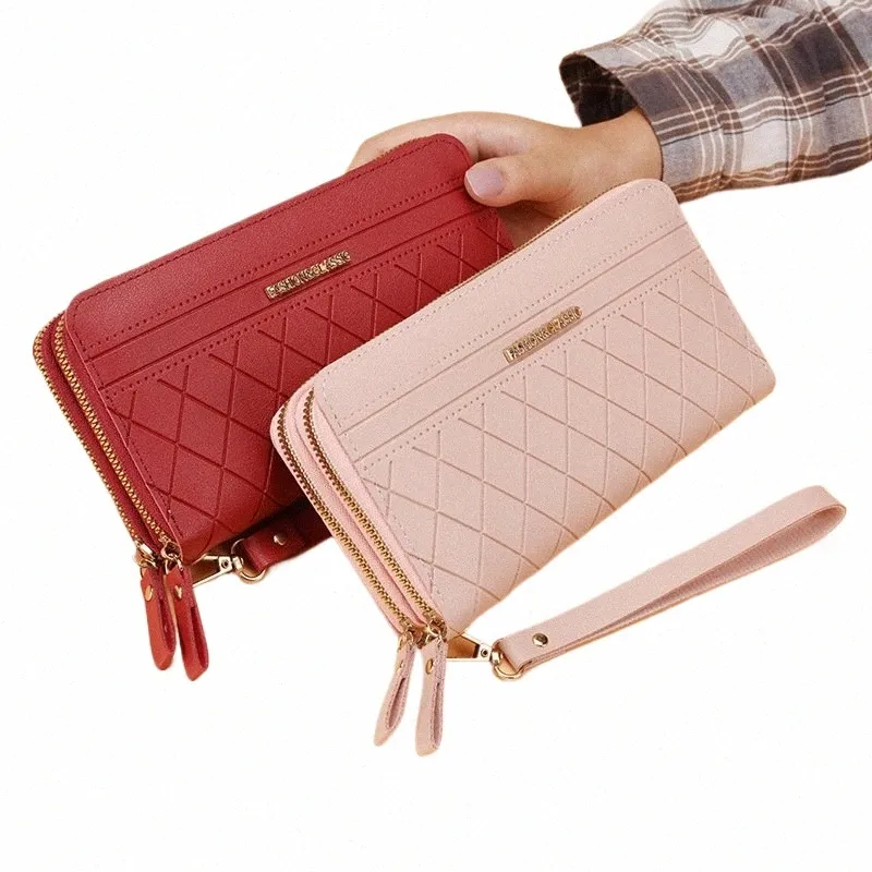 Donne LG Wallet Porta di carta in pelle PU Porta di carta di grande capacità hasp con cerniera con cerniera multi -carta organizzatore cell Cell PHE Wristlet Borse D0BW#