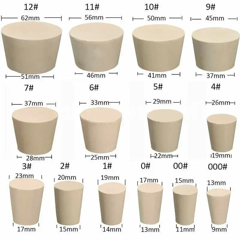 23 storlekar 000# -20# Laboratoriegummiplugg Bungs Kolvsmalnande rör Solid White Alkali-resisting Lab Pusp-in tätningsplugg