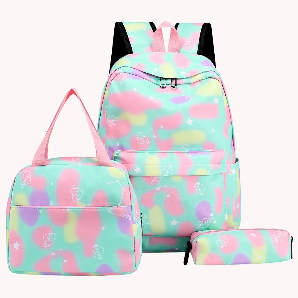 3pcsset adolescente backpack bolsa escolar Strap Ajuste Fashion Travel Backs Macks para Kid Criança 240328