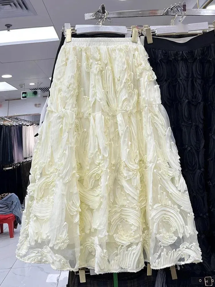 Korean Fashion 3D Floral Maxi Cream Pleated Skirt For Women Elegant A Line High Waist Faldas Ajustadas From Wangxifengg 34.42 DHgate.Com