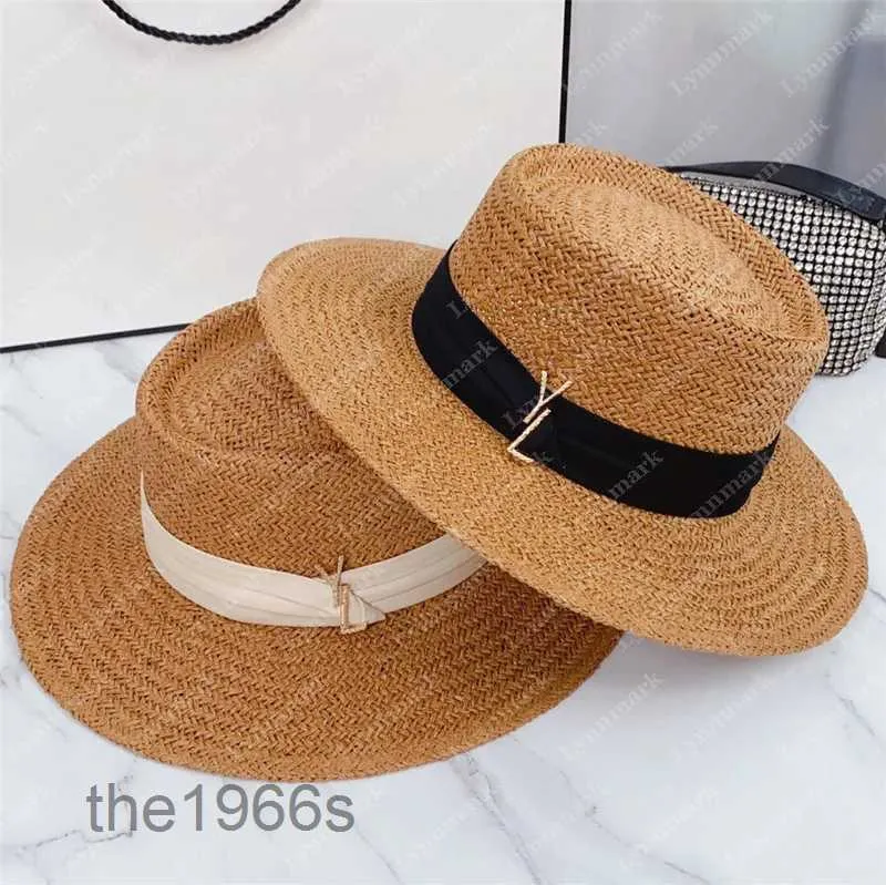 Gouden Buckle Straw Hat For Woman Designer Beach Hoeden Zomergras Braid Luxe heren Flat gemonteerde emmer Bob Vacation Sunhats Casquette LPWBBB