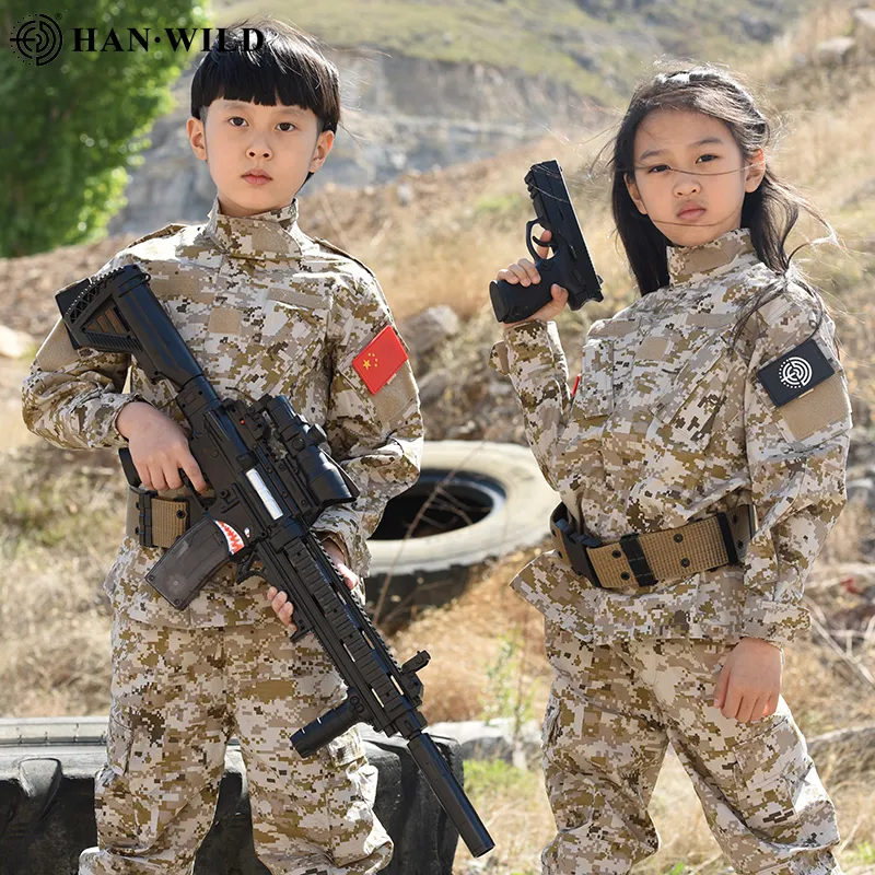 QIYUANT Tactische kleding voor kinderen, set van T-shirt en broek, airsoft, militair, camouflage, lente, zomer, herfst, vecht, jacht, wandelen, kamperen, voor jongens, meisjes, heren en dames, 170