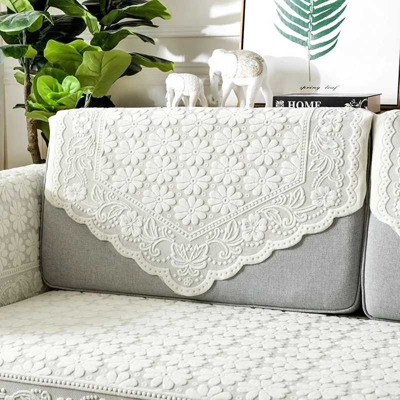 White Lace Sofa Cover, Stereo Flower Sofa Towel, Couch Cover for Armrest, Backrest Seat Cushion, DIY Home Furniture, 1 Pc