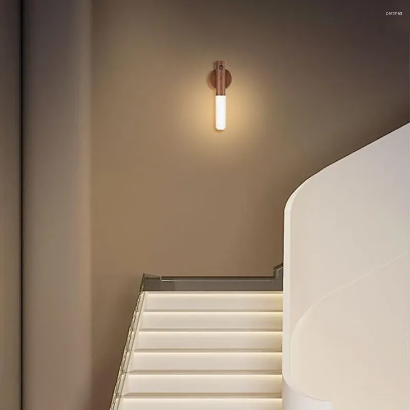 Capteur de mouvement de lampe murale Lumière nocturne 3 couleurs Dimmable USB Rechargeable escalier portable pour la chambre à coucher de la chambre à coucher