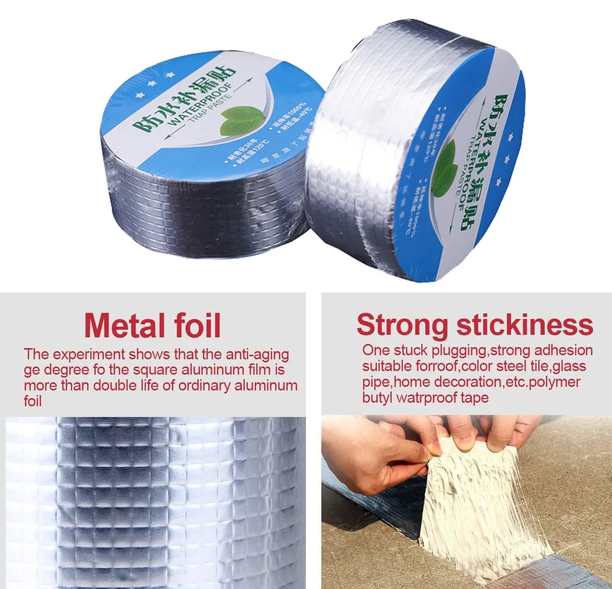 Roof Leakproof Aluminum Foil Butyl Rubber Waterproof Tape High Temperature Resistance Pipes Walls Leak Sticker Super Nano Tapes