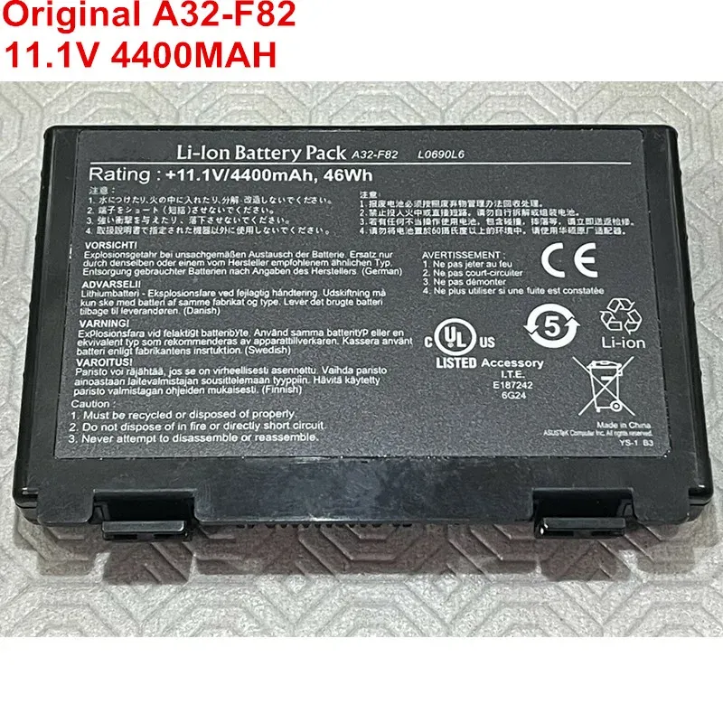 Batterijen 11.1V 4400MAH Originele A32F82 Laptopbatterij voor ASUS A32 F82 F52 K50 K51 K50AB K50ij K40 K60 K61 K61 K70 K40ij A32F52 Bateria