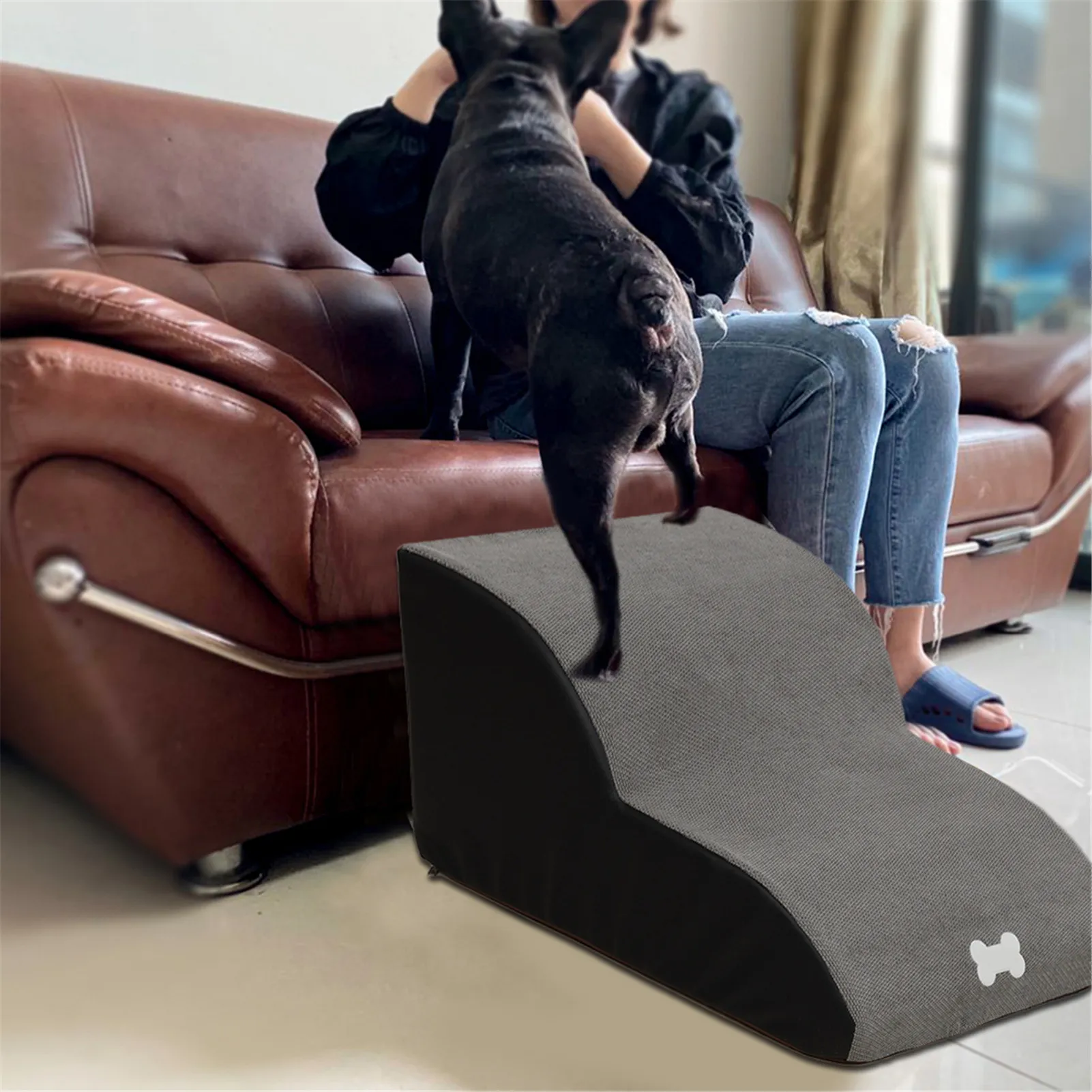 SAINSPEED 3 Tiers Dog Stairs, High Density Foam Dog Steps For Bed And
