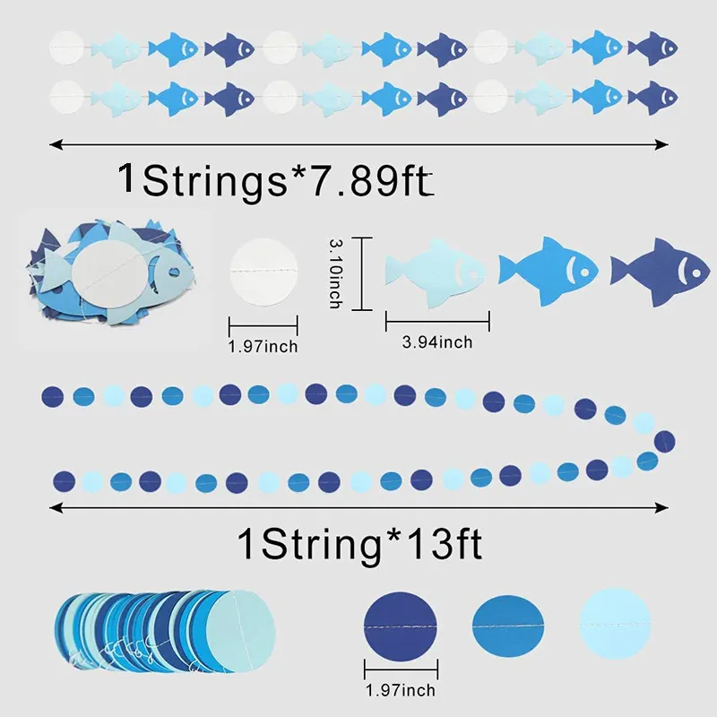 Wystrój imprezowy o tematyce morskiej papier Niebieska urocza ryba na imprezę pod morzem dzieci urodziny wiszące kropki papierowe papierowe dekoracje