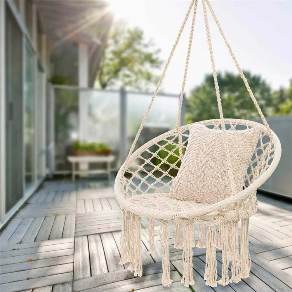 2022 Noordse handgemaakte gebreide ronde hangende hangmat buitenshuis slaapkamer baby kinderen hangende stoel kinderen swing home decor