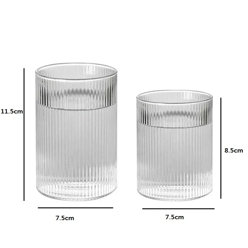 2-8pcs japonês listrado resistente ao calor Copo de vidro de água transparente Canecas de chá doméstico Drink de vinho suco de café com leite de leite quente