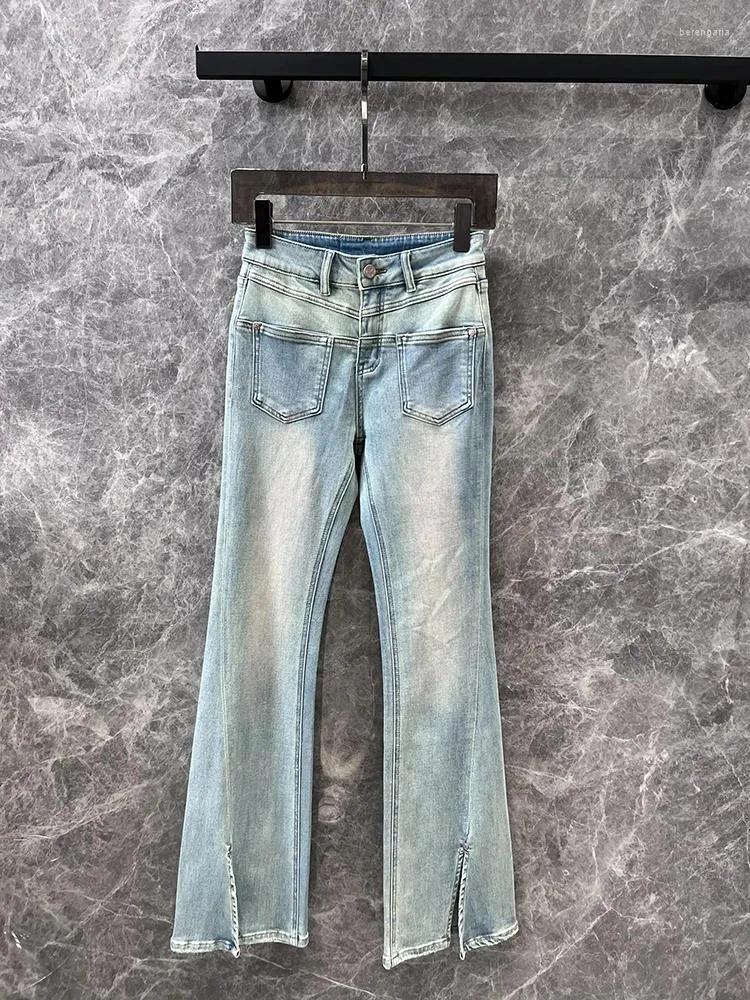 Conception de fente de jeans pour femmes pour femmes Été Vintage Trend Double poches patchwork Pantalon denim de longueur de planche de haute qualité 2024 AX97