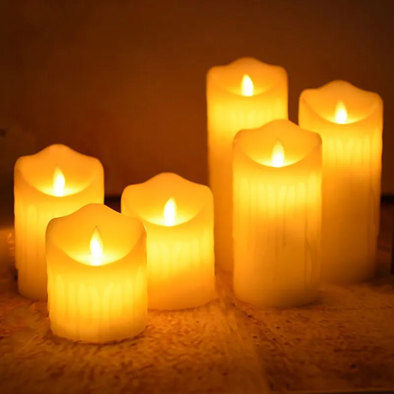 Battery operated Flickering Pillar illuminate LED Candle Light Paraffin Drip tear Wax Wave shaped Moving wick Table Decoration