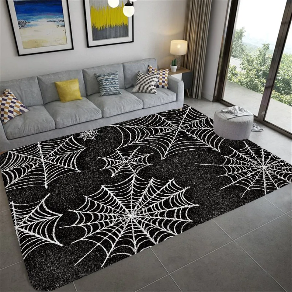 Halloween Horror Spider Web Decorative Carpet, Teen Room Furry Grand tapis, cuisine Bathroom Anti-Slip Door Mat de sol