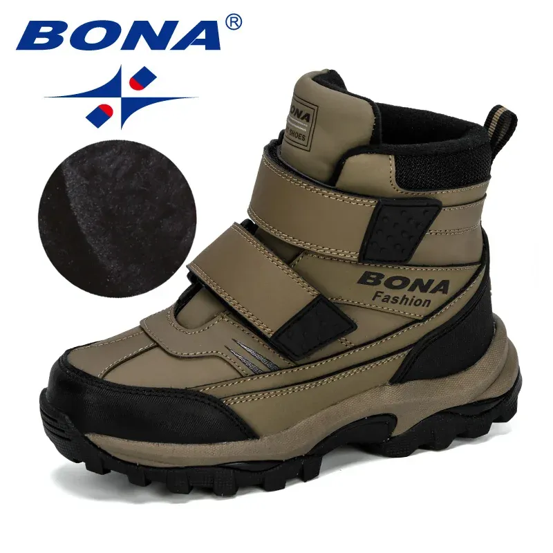 Boots Bona 2019 새로운 인기있는 발목 부츠 소년 어린이 오토바이 후크 및 루프 안티 슬립 야외 하이킹 부츠 소년의 겨울 신발