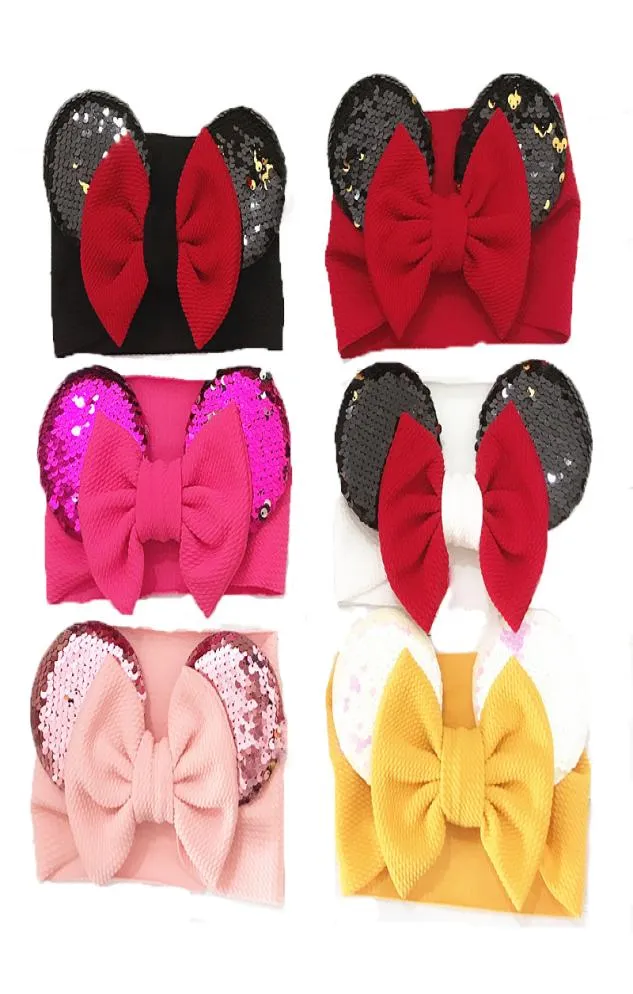 Baby Girls Sequin Bow designer Headbands nylon Turban Infant Elastic Mouse ears Hairbands Children Headwear kids Hair Accessories 5690230