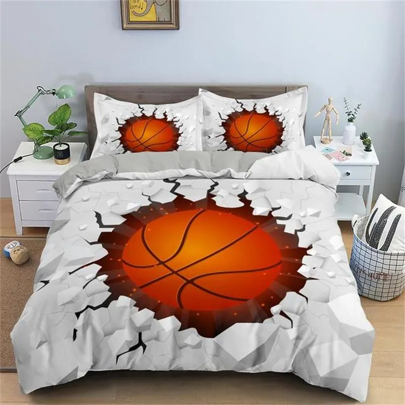 3D Basketball King Queen Dudvet Cubierta Sports Tema de ropa de cama para niños Decoración de dormitorio de juego de juego de bola para niños Decoración de edredones suaves