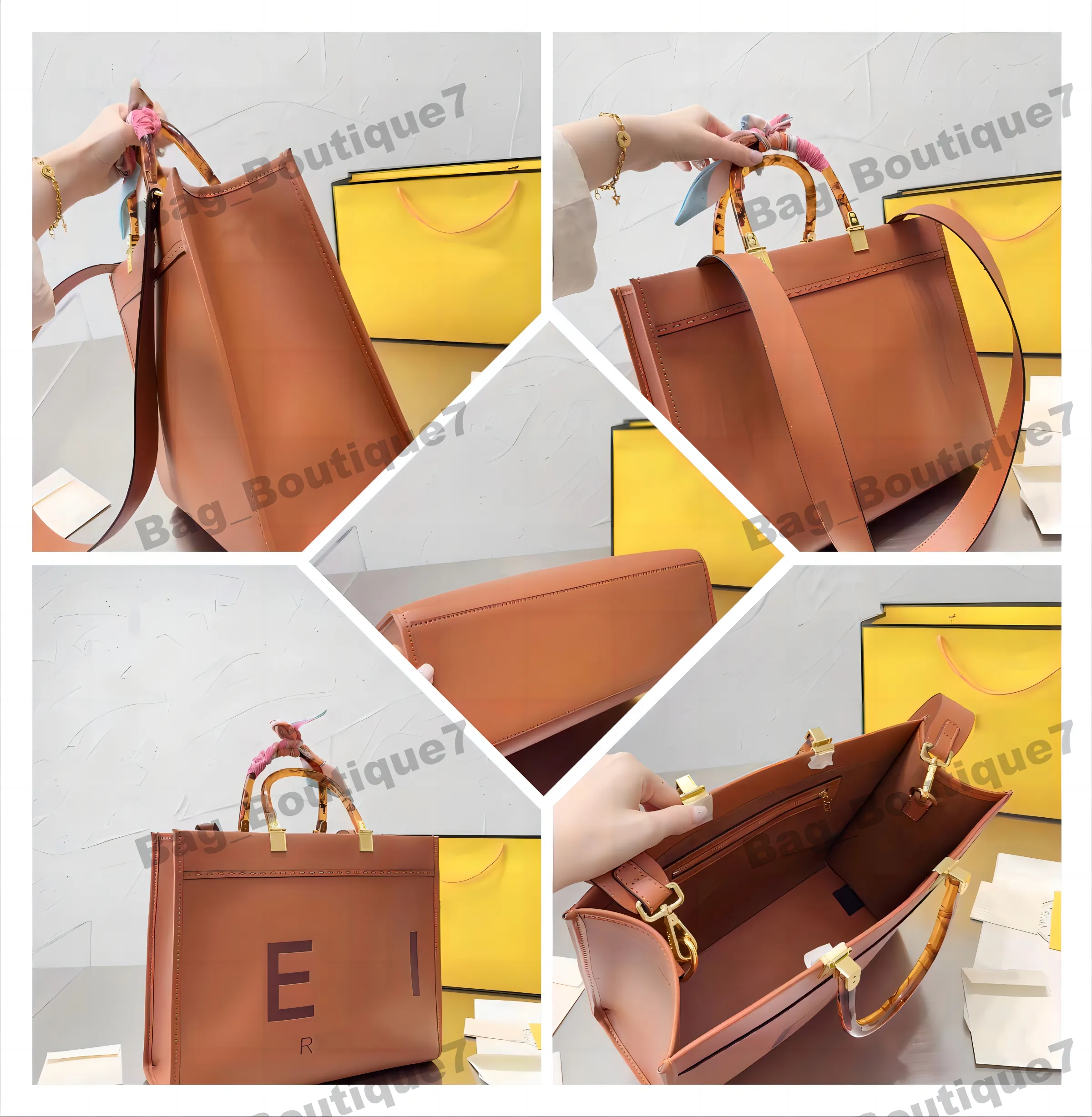 Designer Totebag 2024 Large Capacity Tote Shopping Bag Fashion Large Beach Bag Travel Shoulder Vacation Wallet Purses Sun Shine Large Brown leather shopper