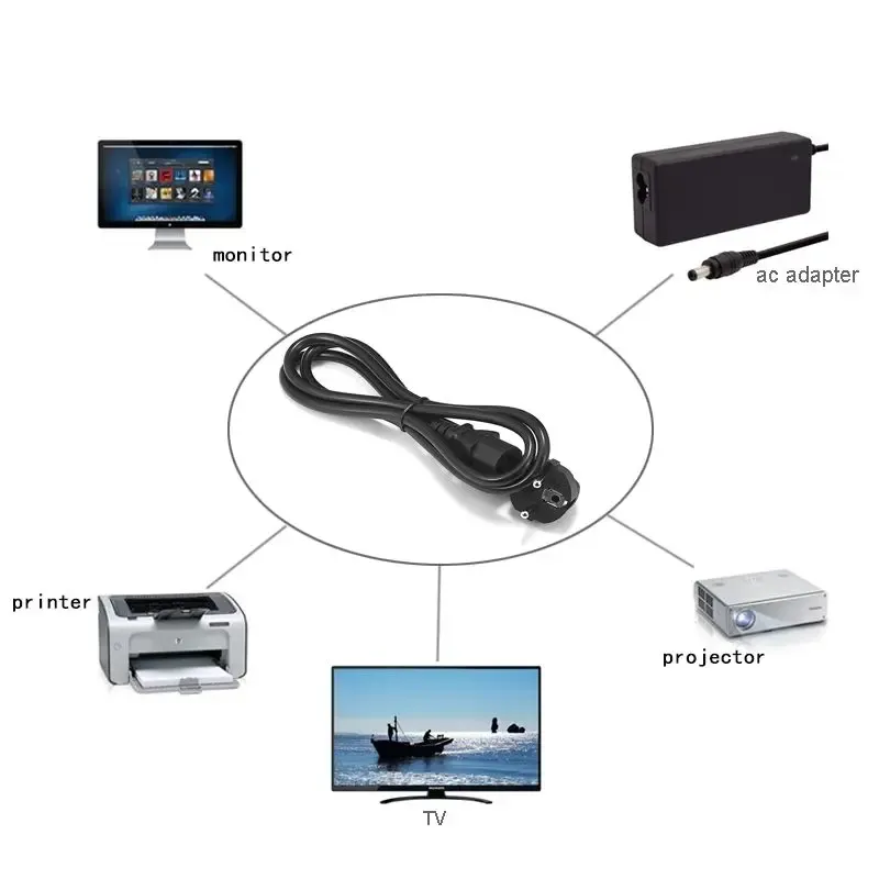 EU Power Cable 1.2m 1,5 m 5ft 1,8 m 5M Euro Type E/F Schuko Plug IEC C13 Power Supply Cable för PC Computer Monitor Printer TV