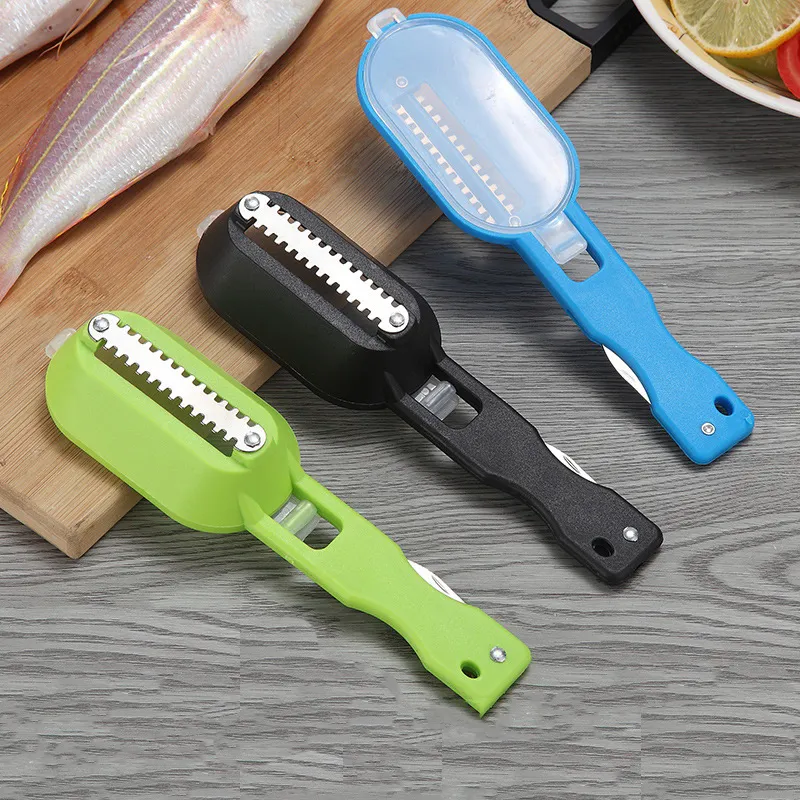 WIKHOSTAR Fish Skin Brush Fish Scale Scraper Fast Remove Fish Knife Cleaning Peeler Scaler Scraper Kitchen Seafood Tools