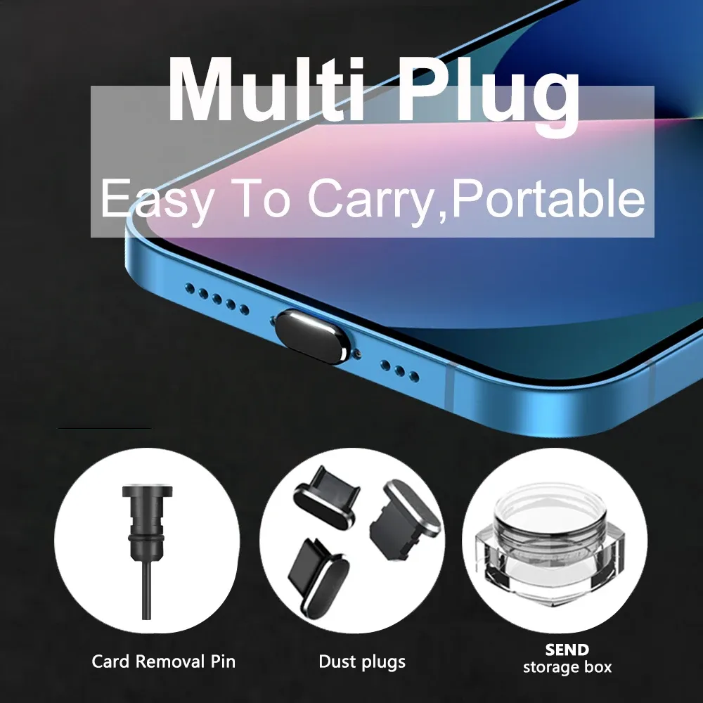 Pun di polvere USB Tipo C Accessori per smartphone micro per iPhone 13 Samsung Xiaomi Poco COLORE METALE ANTI DUST CHARGER DOCK