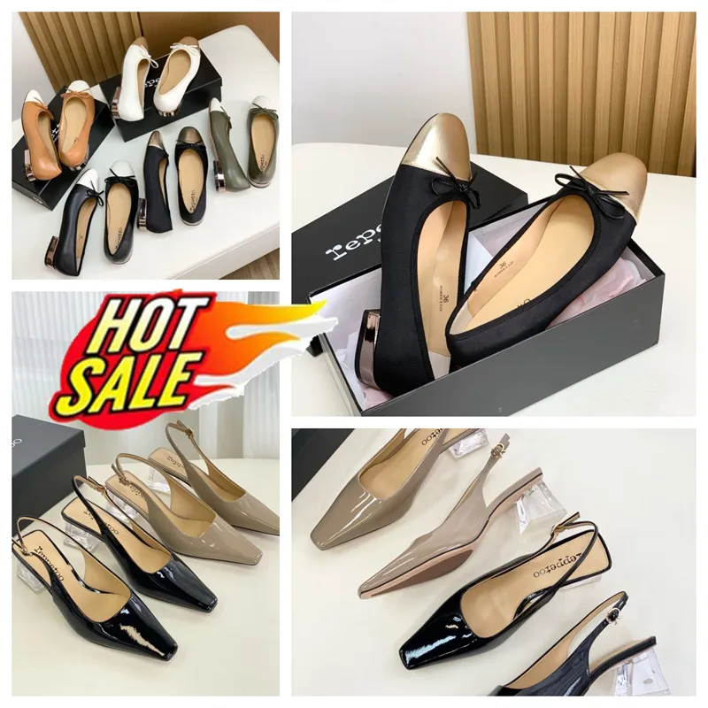 2024 Repetto With Box Top Quality Designer Sandals Luxury Slippers Womens Crystal Heel Bowknot Dancing Shoes Soft Room GAI Platform Slip-On Size 35-39