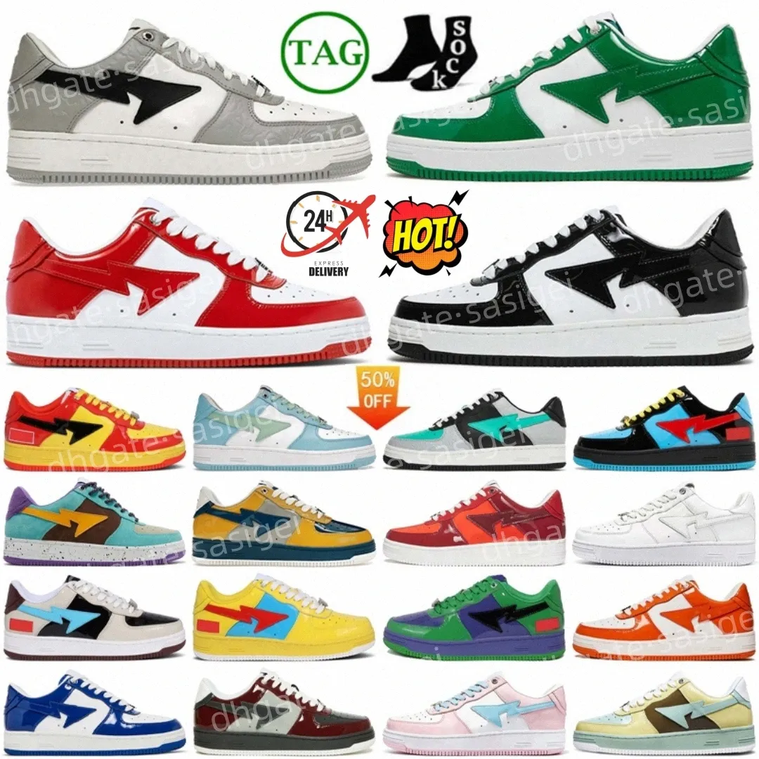 Дизайнерские кроссовки Bapestar Shoes Trainers STA Trainer Trainer Low Womens Mens Кожаный серо -зеленый пастель Pin