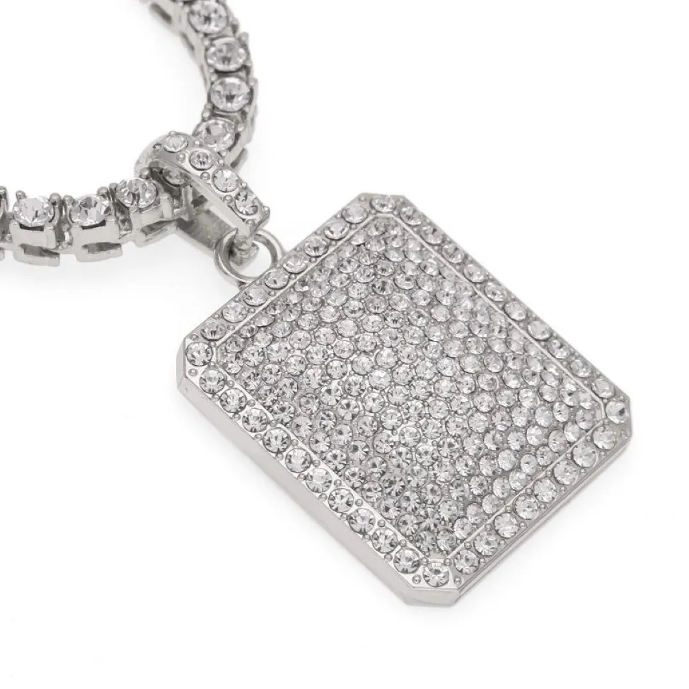 Fashion- Hop Necklace Jewelry Fashion Gold Iced Out Chain Full Rhinestone Dog Tag Pendant Necklaces265E