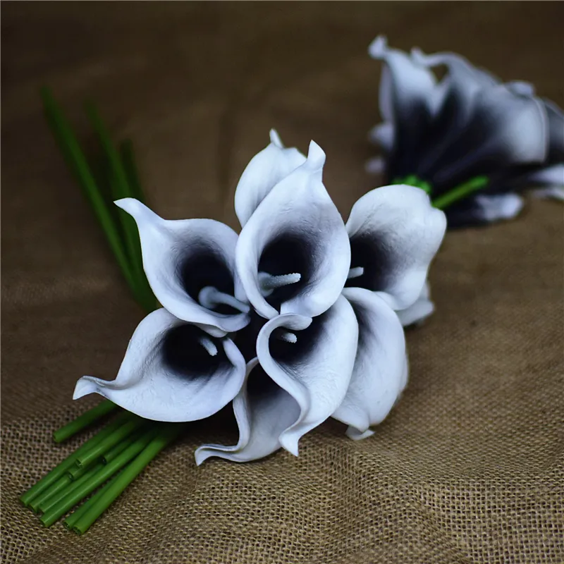 Marineblauwe calla lelies echte touch bloemen zijden bruids boeketten, bruidsmeisjes boeketten, bruiloft centerpieces, decoraties 10 stks