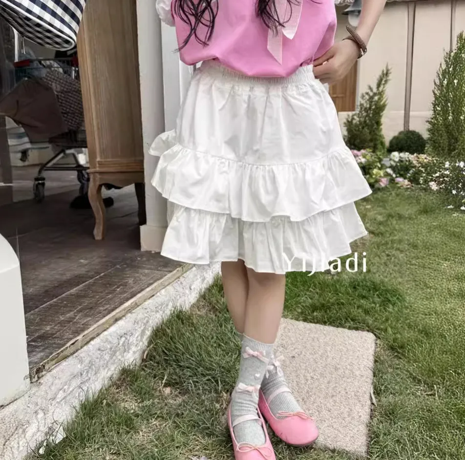 Old kids double falbala skirts 2024 summer big girls elastic waist princess skirt fashion children clothing Z7624