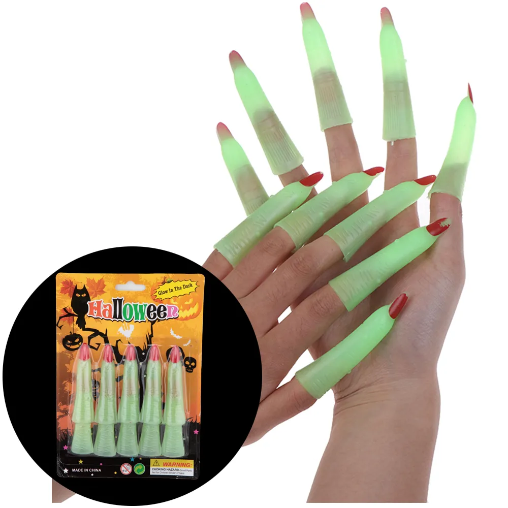 Amawill Luminous Witch Zombie Finger Fałszywe paznokcie Halloween Dekoracje Glow Fałszywe pokrowce na gwoździe