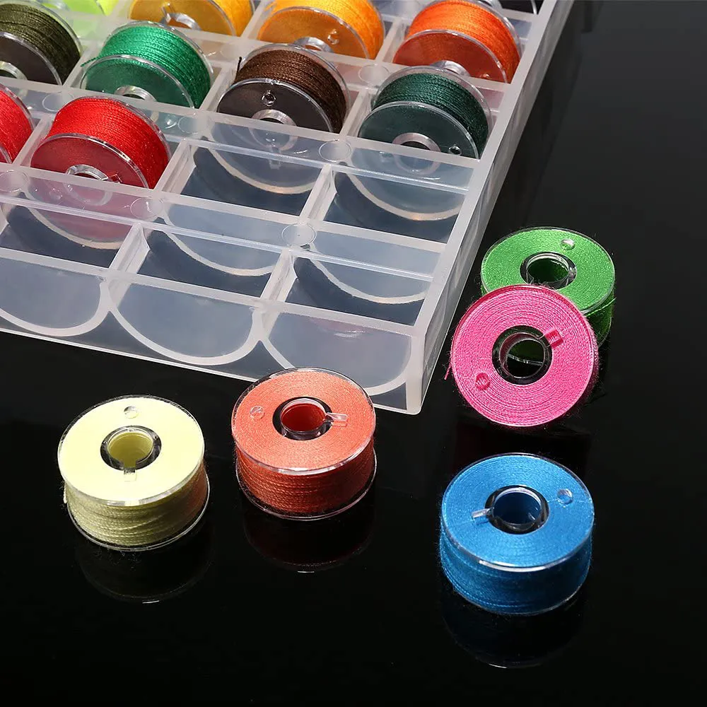 Bobbins de fios de costura multicoloridos com caixa de armazenamento Bobbins de costura de tamanho padrão para a máquina de costura Diy Borderyer Thread