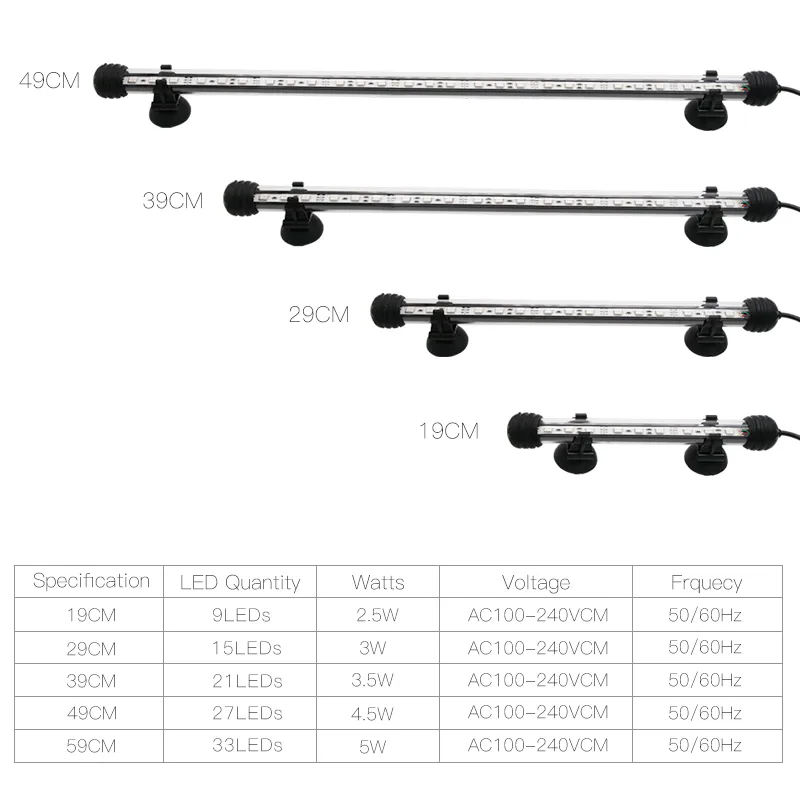 Zhongji 19-59cm Diken Akvaryum LED aydınlatma Deniz Led Akvaryum Aydınlatma Balık tankı ışıkları için LED Akvaryum lambaları için arka ışık