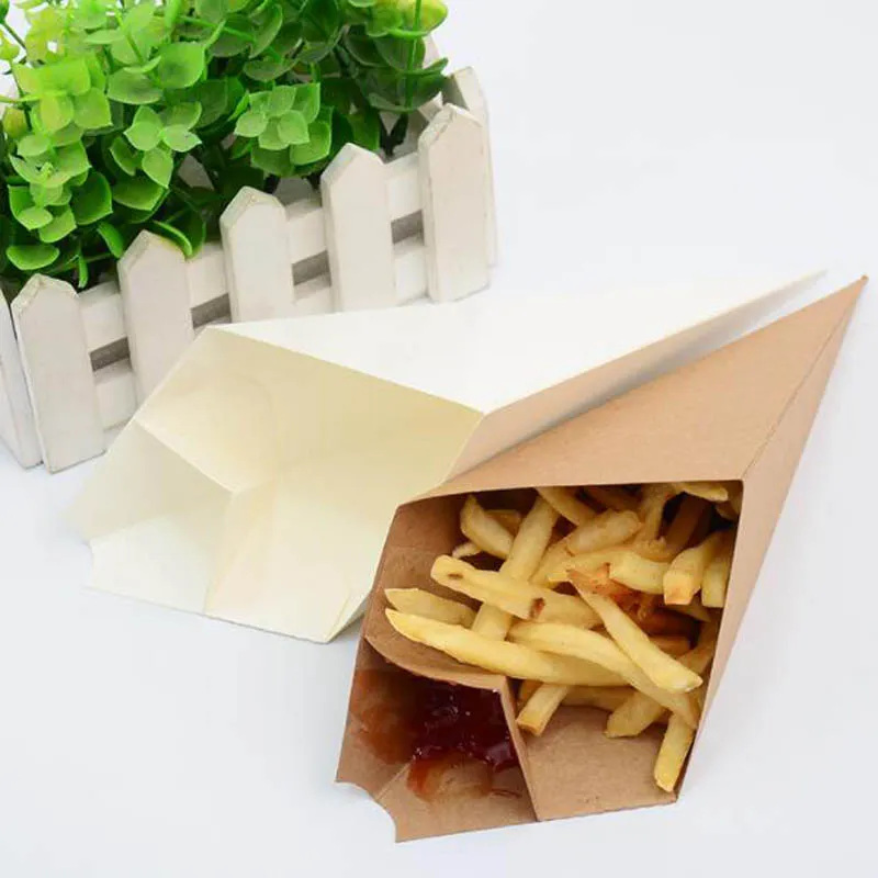 French Fries Box Cone Chips Ketchup Cup Fast Food Restaurant Take-out Disposable Food Paper Package