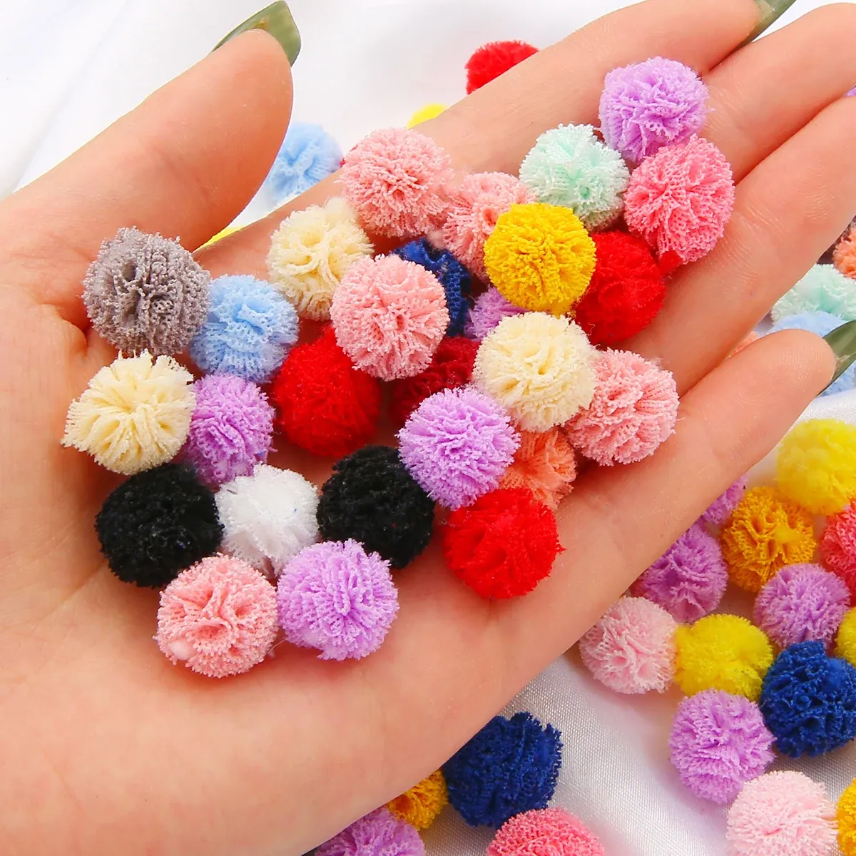 30-120pcs 15mm Korea Lace Ball DIY Gaze Elastic Blume Pompoms Craft Plush Mesh Anhänger für Haarnadel Schmuckzubehör machen Accessoires