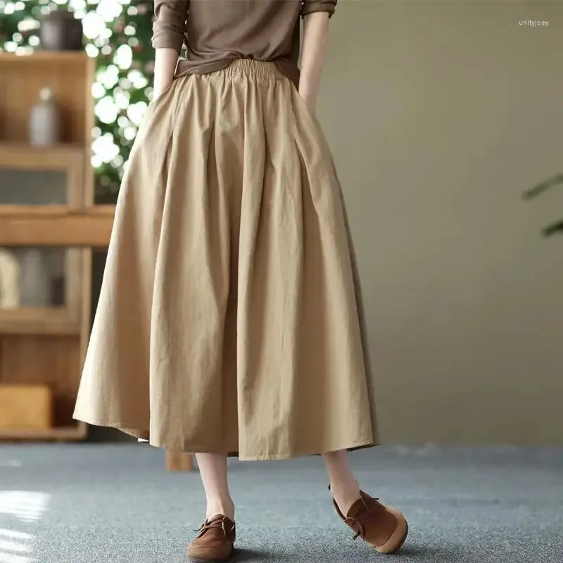 【Anyone more】Kyoi Brushed Golden Long Skirt Pants DHgate.com:A-line Solid Color Literary Large Skirt Elegant