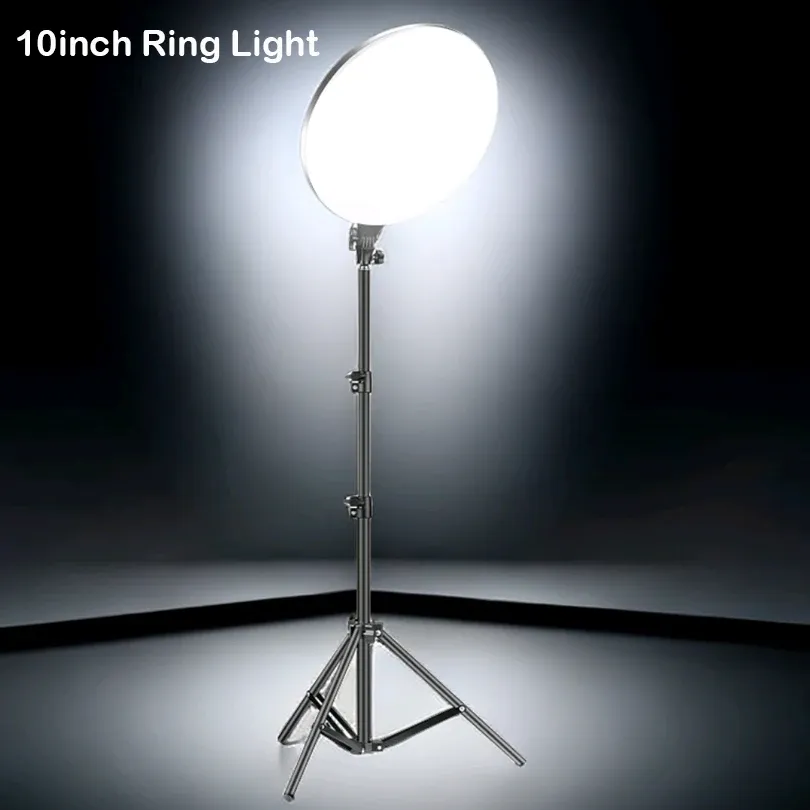 Lights 10inch LED Photography Fill Lighting , Tripod Stand Boom Arm Camera Photo Studio Circle Led Selfie Ring Light Phone Lamp Video