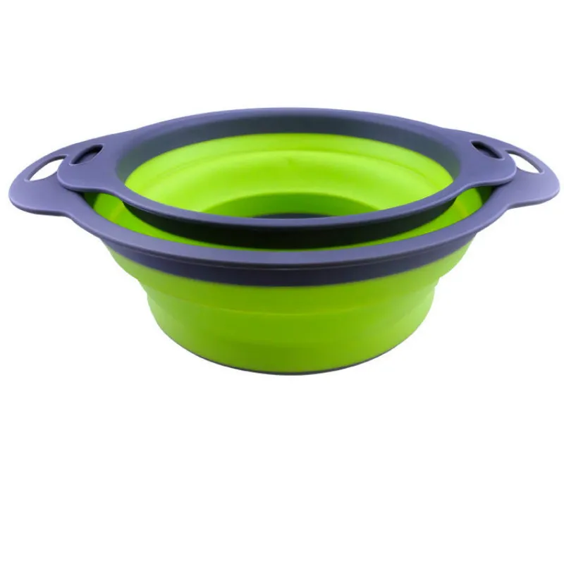 2 Pieces Collapsible Colanders Set Silicone Kitchen Fruit Vegetable round Baskets Folding Strainers Kitchen Accessories
