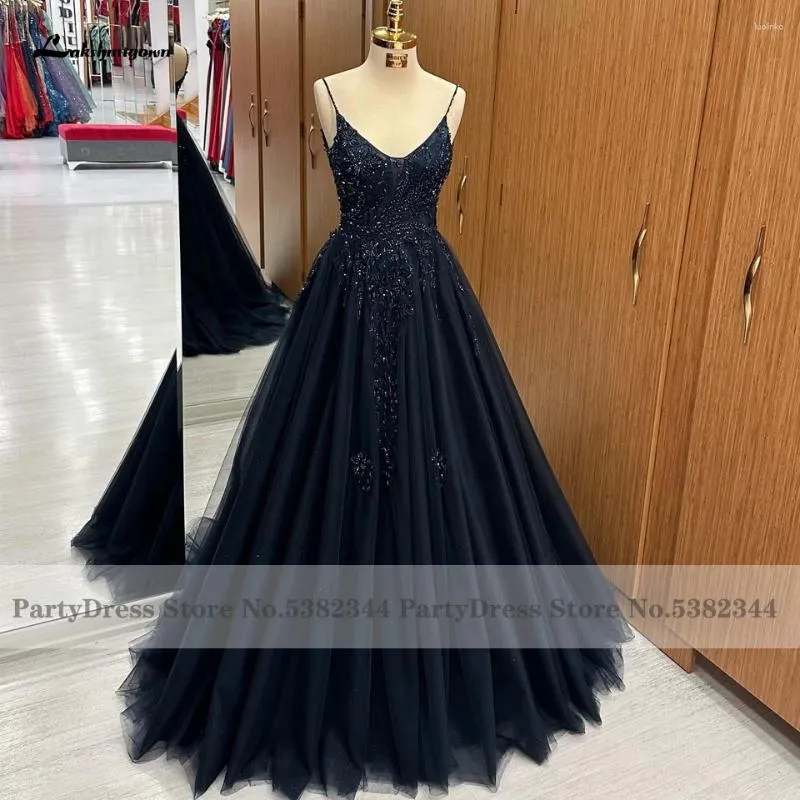 Partykleider Lakshmigownn Luxus Marine Blau Perlen Abschlussball 2024 Vestidos formelle Anlässe Abendkleider Spaghetti -Gurte