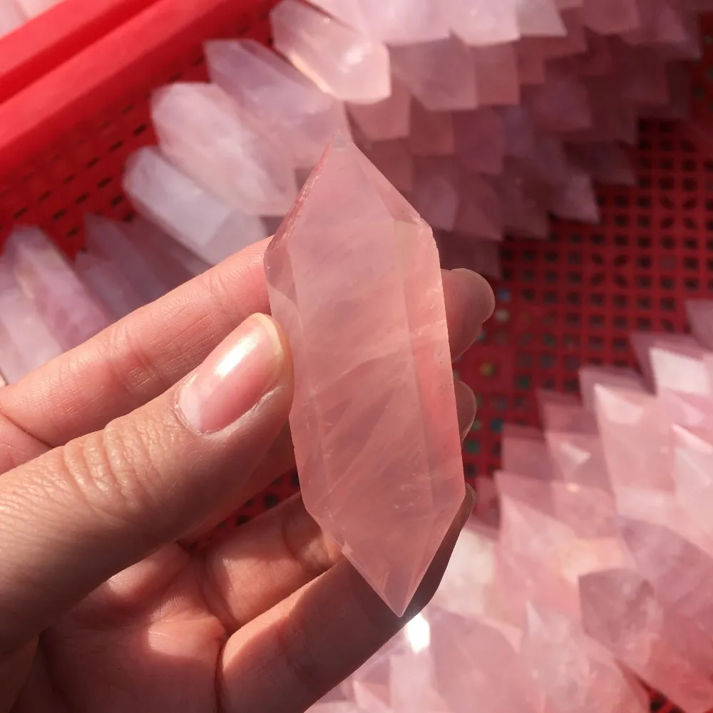 Natural Rose Pink Crystal Quartz dubbel puntig obelisk -exemplaar